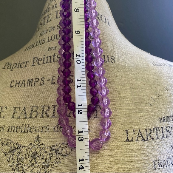 Purple and lavender double strand beaded plastic statement necklace - Picture 6 of 6